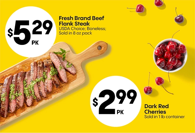 Amazon Go - Digital Circular - Fresh Brand Beef Flank Steak & Dark Red Cherries